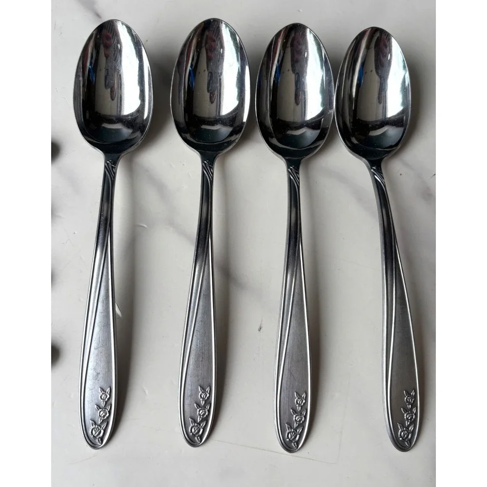 Robeson Germany Stainless Flatware 16pc Set Floral Rose Bud Silverware Vintage